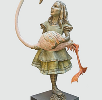 Alice with Flamingo Bronze Garden Sculpture